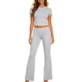 thumbnail image 2 of zejinsd Two Piece Sets for Women Short Sleeves Crop Tops with High Waist Fit Flare Pants Sets Casual Outdoor Tracksuits Yoga Fitness Outfit, 2 of 7