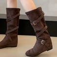 thumbnail image 5 of Fnooota Women's Knee High Boots, PU Non Slip Casual Round Toe Fall Winter Shoes Coffee Size 5.5, 5 of 6