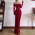 thumbnail image 6 of Katigan Women'S Mesh Off Shoulder Dress Elegant Sheer See Through Long Sleeve Ruched Bodycon Maxi Dresses Wine Red XL, 6 of 7