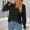 thumbnail image 2 of HAPIMO Sales Women's Long Sleeve V-Neck Shirt Solid Color Hollow Out Pleated Ruffle Sleeve Casual Pullover Top Teen Grils Fashion Clothes Black L, 2 of 5