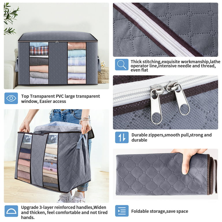 6pcs Clothes Storage Bags 90L Closet Organizer Blanket Storage 3 Layer  Fabric with Zipper Waterproof Extra Large Capacity Bedding Storage 19*19*14  inches 
