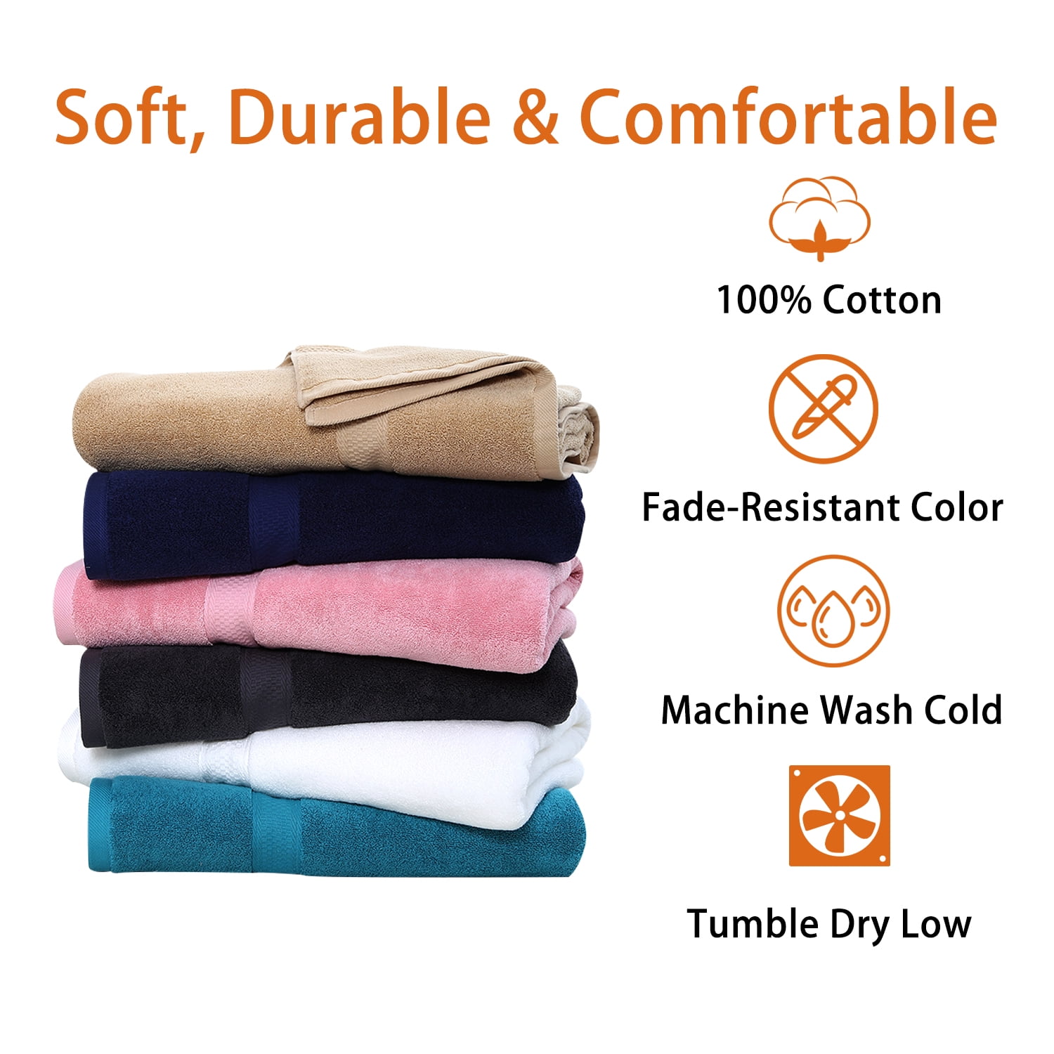 JML Navy Bath Towel Set of 8 Pieces - 100% Cotton Highly Absorbent Towels for Bathroom, 2 Soft Bath Towels, 2 Hand Towels, 4 Washcloths