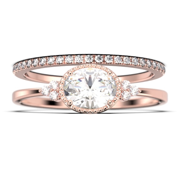 Dainty 1.90 Carat Oval Cut Moissanite & Diamond Engagement Ring in 925 Sterling Silver with 18k Rose Gold Plating