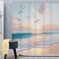 thumbnail image 2 of Ocean Beach Shower Curtain Pink Hawaiian Nautical Coastal Sunset Sunrise Bathroom Curtain Sea Birds Scenery Seaside Waves Nature Bathroom Accessories Decor Fabric with Hooks-48"W x 72"L (Pack of 1), 2 of 7