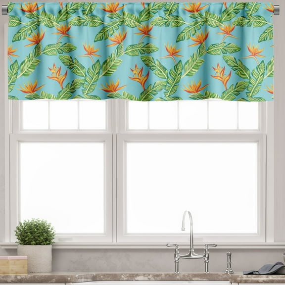 Ambesonne Tropical Valance Pack of 2, Exotic Bird of Paradise, 54"X18", Pale Blue Orange Green