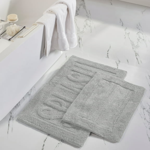 Modern Threads 2 Pack 100% Cotton Bath Mat, 17" x 24" & 21" x 34", "SPLASH", Cloud
