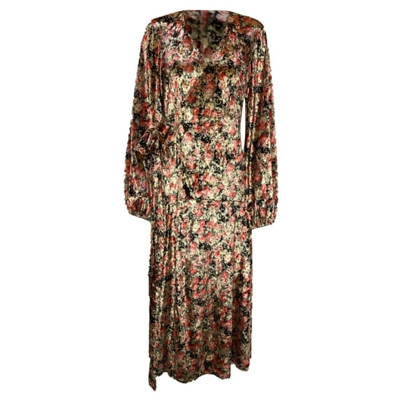 Pre-Owned Rotate Birger Christensen Beatrix Floral Print Midi Wrap Dress in Multicolor Velvet