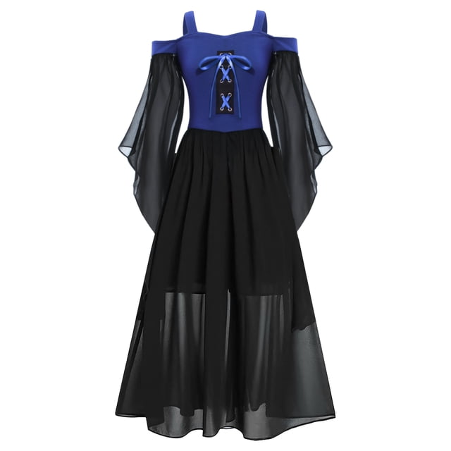 Lejafay Robe Médiévale Vintage Gothique pour Enfants, Robe de Princesse Renaissance pour Filles, Robe de Fête de Festival, Maxi Bleu 6
