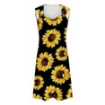 thumbnail image 4 of Uaswgudfs Sleeveless V-Neck Asymmetric Hem Midi Dress - Summer Dresses for Women 2025 Casual Sundress with Ring Strap & Sunflower Print Black S, 4 of 5