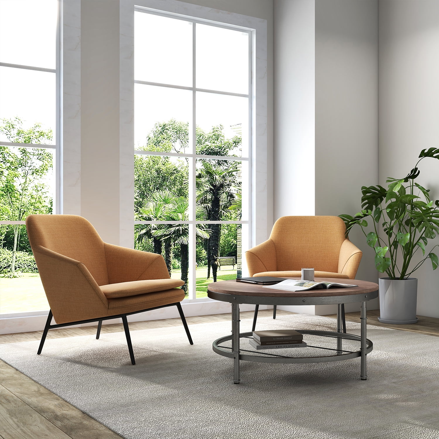 Kadyn 2-Tier Round Coffee Table, Particle Board Coffee Table with 3D Texture Metal Frame and Mesh, Modern Round Coffee Table for Living Room, Walnut Kadyn 2-Tier Round Coffee Table, Particle Board Coffee Table with 3D Texture Metal Frame and Mesh, Modern Round Coffee Table for Living Room, Walnut