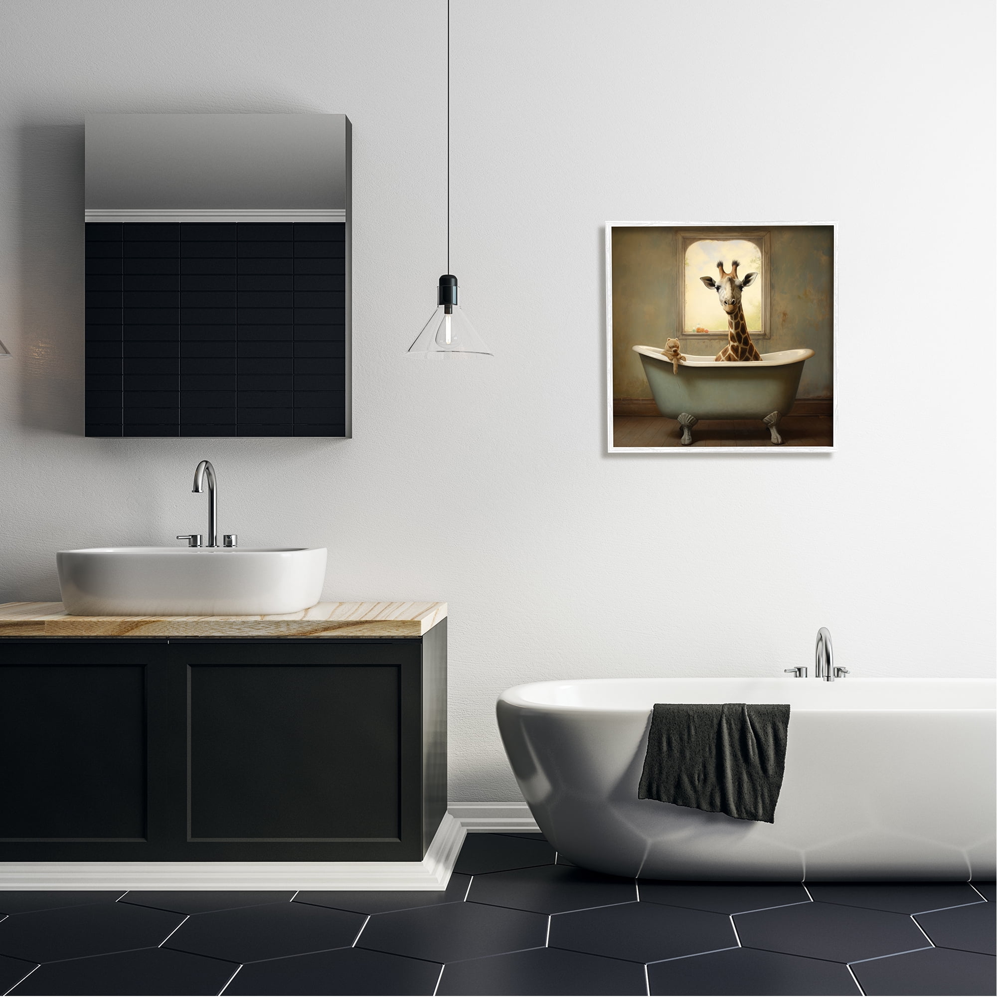 Stupell Industries Vintage Giraffe in Tub Animals & Insects Painting White Framed Art Print Wall Art, 24 x 24