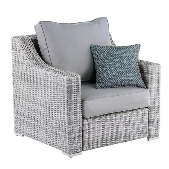 Afuera Living Modern Wicker / Rattan Outdoor Arm Chair with Metal Frame in Gray