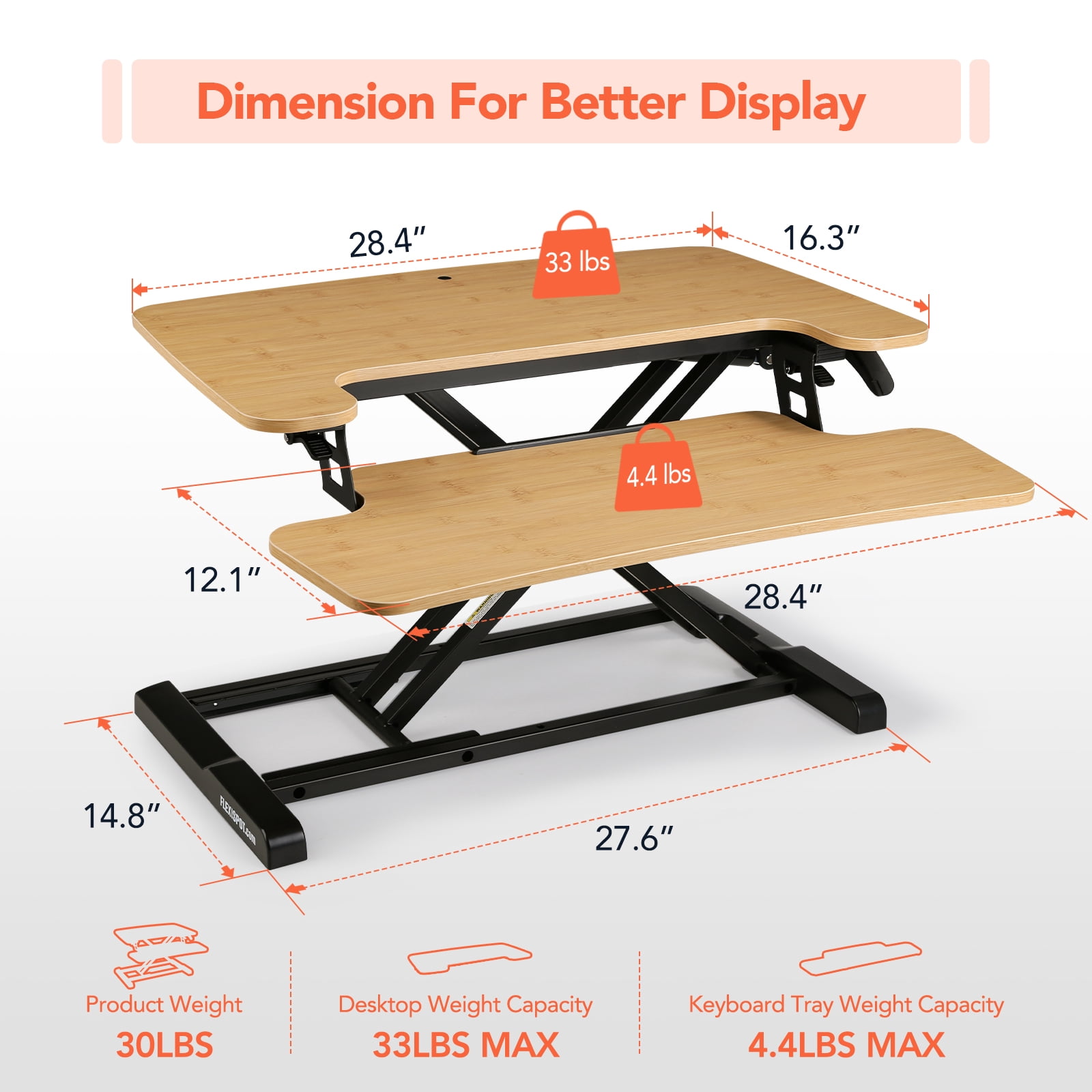 FLEXISPOT Height Adjustable Standing Desk Converter, 28" Bamboo Desktop Riser with U-Shaped Design & Spacious Keyboard Tray for Home Office Sit-Stand Workstation