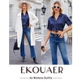 thumbnail image 4 of Ekouaer Silk Pajamas for Womens Set 2 Piece Satin Pjs Soft Button Down Sleepwear Wide Leg Long Pants with Pockets, 4 of 6