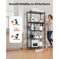 thumbnail image 3 of VEVOR 5-Tier Foldable Storage Shelf, 32W x 14D x 72H Inch Folding Metal Rack Shelving Unit, No Assembly Organizer Shelf with 5 Wheels & 4 Hooks for Pantry, Kitchen, Garage, Basement, Black, 3 of 9