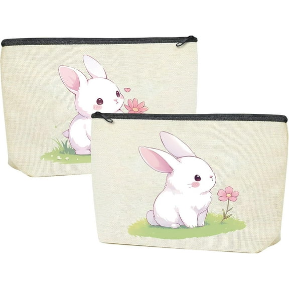 Rabbit Cosmetic Bag Small Canvas Makeup Pouch Pencil Case Zipper Toiletry Lipstick Eyeshadow Storage Organizer Make Up Travel Accessories for Purse Stationery Essentials Brushes 7 x 10 Inch Colorful
