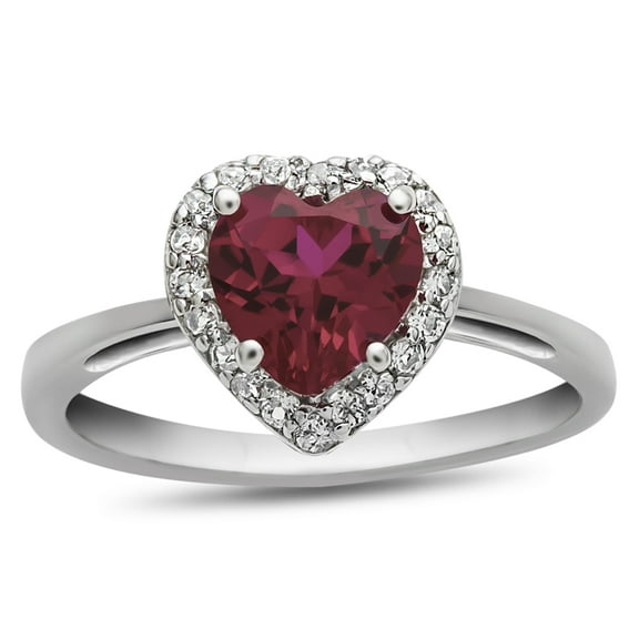 FJC Finejewelers 10k White Gold 6mm Heart Shaped Created Ruby with White Topaz accent stones Halo Ring