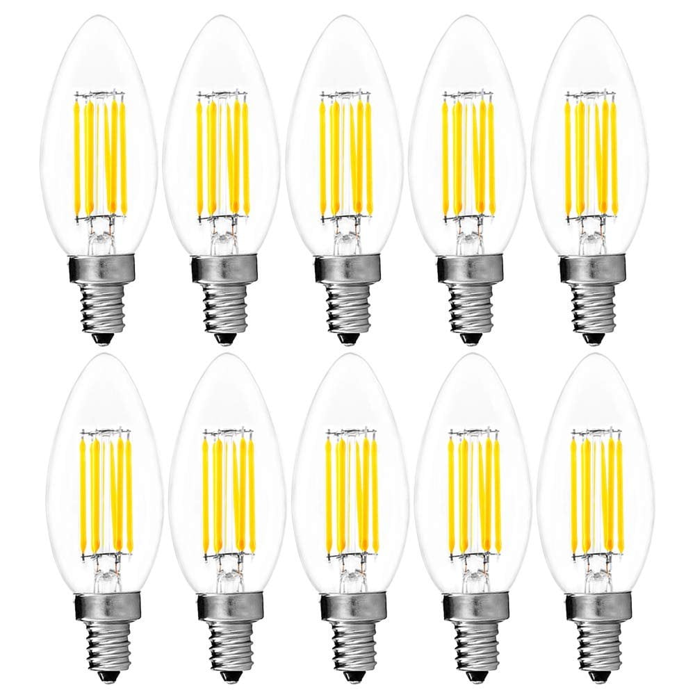 6-Pack Candelabra LED E12 Bulb 6W LED Torpedo Bulb 650 Lumens E12 Candle Base 5000K Bright White 60W Candelabra Bulb LED UL Listed Luxrite