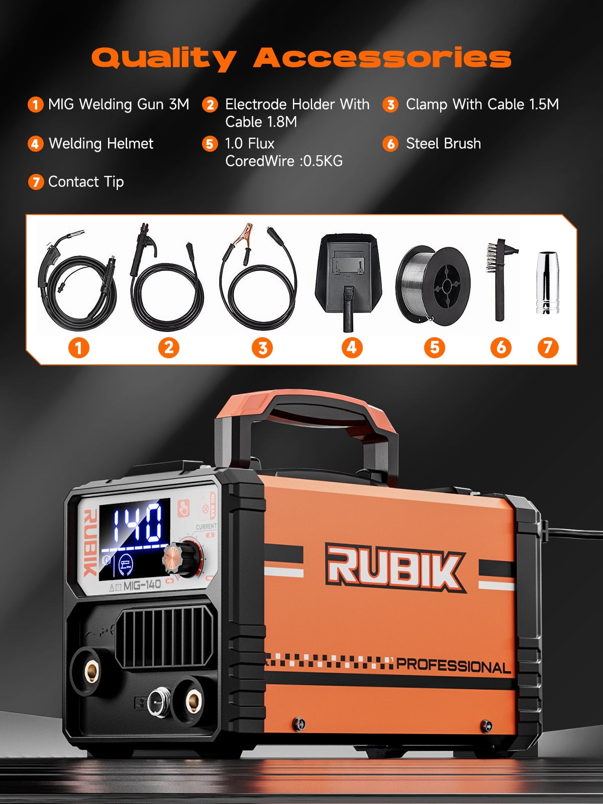 Rubik 140A MIG Welder, 110V Flux Core MIG Welder/Lift TIG/Stick 3 in 1 Welding Machine with Synergy, IGBT Inverter Portable Gasless Welder Equipment with Welding Gun and 1LB Welding Wire