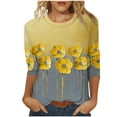 thumbnail image 2 of Ayolanni Cute Tops for Women Yellow 3/4 Sleeve Crew Neck Floral Print Blouses Ladies T Shirts L, 2 of 5