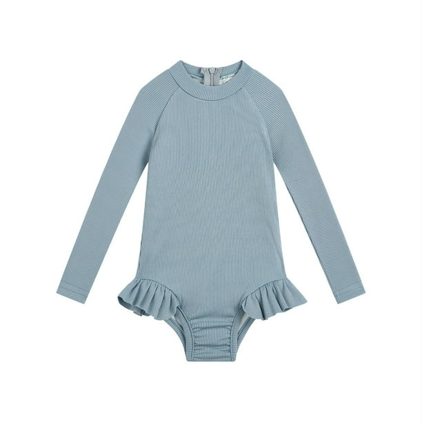 Odeerbi 1-5 Años Traje de Baño de Manga Larga Para Niñas Trajes de Baño Antisarpullidos Verano Playa Traje de Baño de Una Pieza Para Entrenamiento Atlético