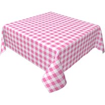 Square Tablecloth 52 x 52 Inch, Pink Buffalo Plaid Square Tablecloths Waterproof Stain Resistant Tabletop Cover Fabric Table Cloth for Restaurant, Picnic, Indoor and Outdoor Dining