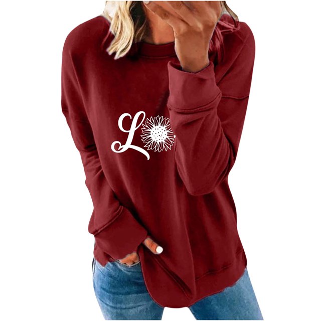 ICHUANYI Clearance Fashion Woman Round Neck Long Sleeve T-Shirt Printing Loose Sweatshirt Blouse Tops ICHUANYI "ICHUANYI"
