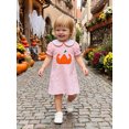thumbnail image 4 of RUINIXCW Toddler Baby Girl Halloween Dress Outfit Cute Infant Baby Girls Summer Fall Pumpkin Dress Pumpkin Bow Embroidery Puff Short Sleeve Doll Collar A Line Plaid Dress, 4 of 9