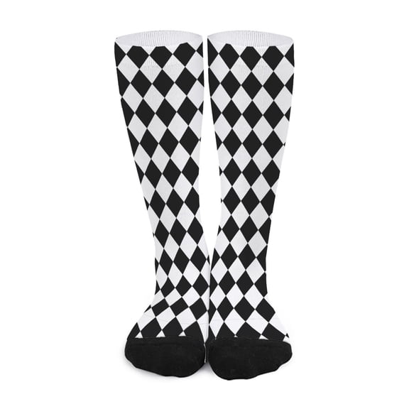 DIQADILA Black and White Harlequin Pattern Print Long Socks