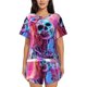 thumbnail image 1 of Fotbe Neon Skull With Milkshake Conjunto de Pijama Estampado para Mujer, 2 Piezas, Ropa de Dormir con Camiseta de Manga Corta y Shorts Suaves-Small, 1 of 6
