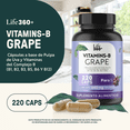 thumbnail image 4 of Life 360+ VITAMINS-B GRAPE  | 220 cápsulas | Cápsulas a base de pulpa de uva y vitaminas del complejo B (B1, B2, B3, B5, B6 Y B12) | Suplemento Alimenticio | Cápsulas de gelatina y agua., 4 of 7