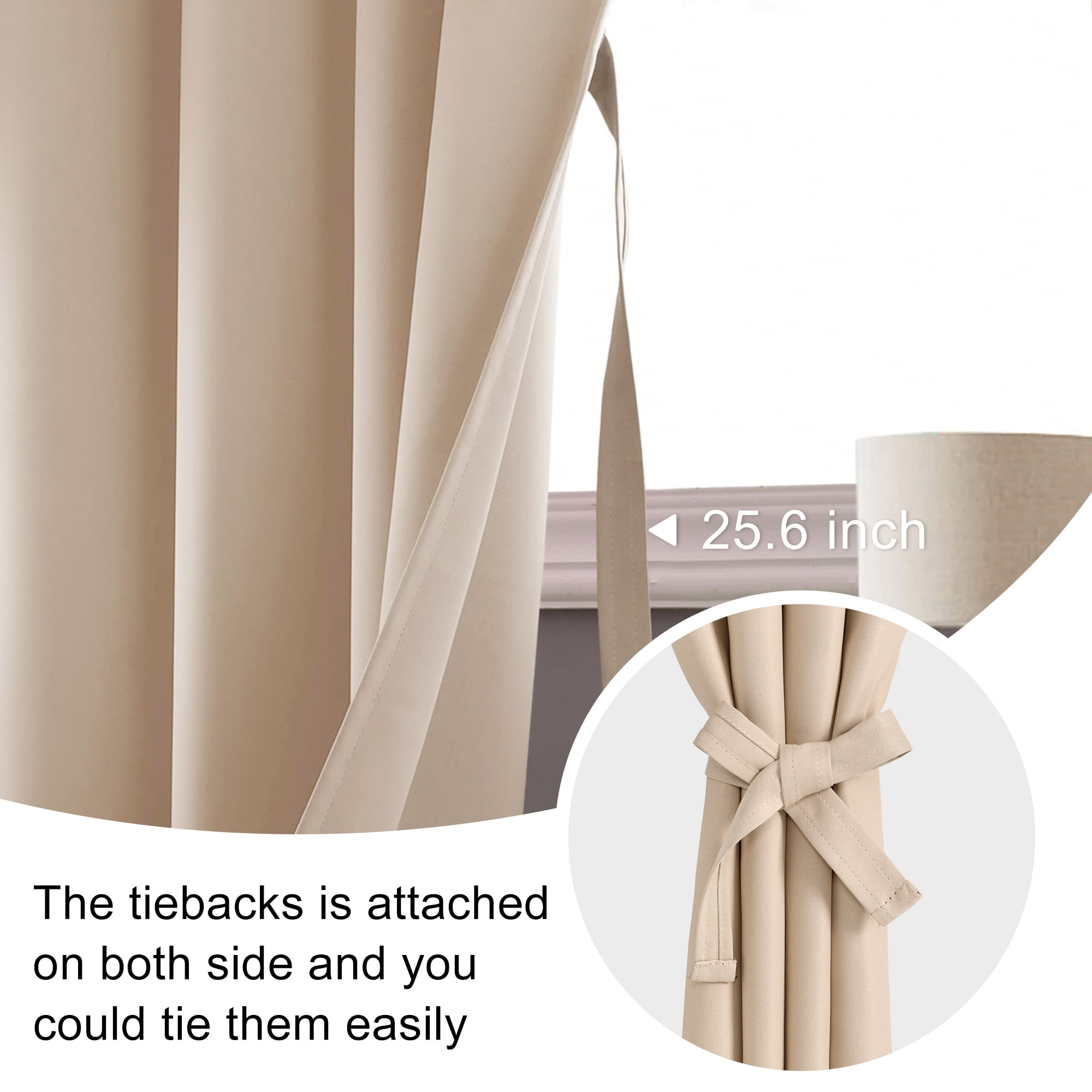 JIUZHEN Blackout Curtains for Bedroom - Thermal Insulated Room Darkening Rod Pocket Curtains for Living Room, Set of 2 Panels with Tiebacks, 42 x 54 inches Long, Beige