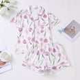 thumbnail image 2 of Wang6 Pajamas Sets for Womens with Shorts Soft Pjs Loungewear Sets 2 Pieces Short Sleeve V Neck Button Shirts Shorts Floral Printed Sleepwear Set X_Light Purple L, 2 of 6