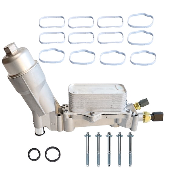 Mitzone Oil Cooler Filter Housing with Aluminum Cap and Sensors Compatible with 2011-2016 Chrysler 200 300 Dodge Charger Challenger Journey Durango Jeep Wrangler Ram ProMaster 3.6L 926-959