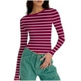 thumbnail image 6 of yillto Womens Striped Long Sleeve Crop Top Crewneck Basic Slim T Shirts Girls Fashion Trendy Outfits, 6 of 7