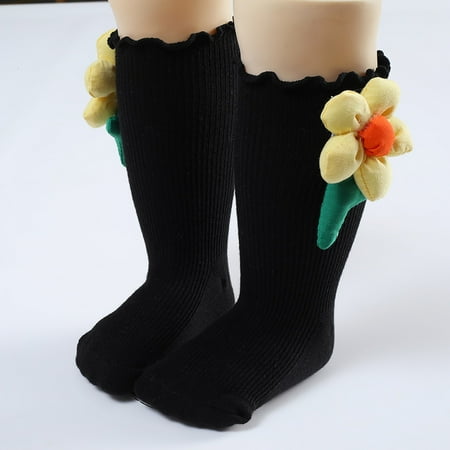 

kpoplk Holiday Socks Flower Decoration Winter Warm Long Socks For Toddlers Boys Girls Children Kids Socks Princess Socks Floor(Black)