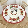 thumbnail image 2 of Christmas Round Fitted Tablecloth with Elastic for 48-52 Inch Tables Winter Floral Leaves Print Fitted Table Cover Waterproof Holiday Theme Farmhouse Indoor Outdoor Patio Picnic Party Decor, 2 of 4