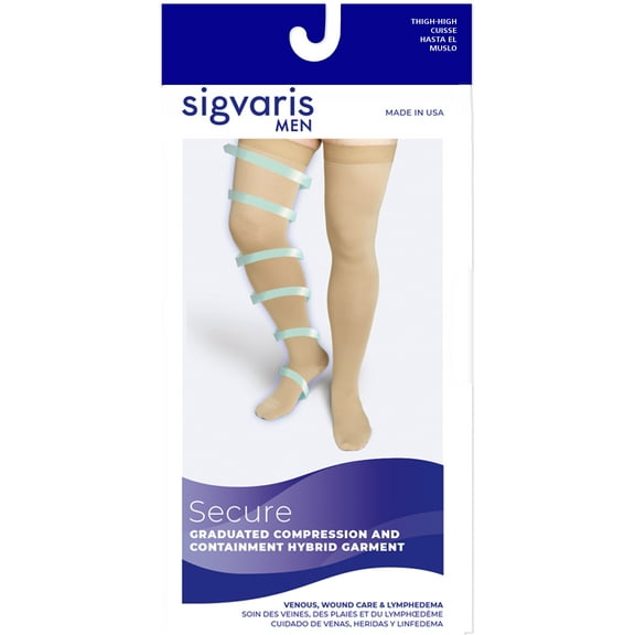 Sigvaris Specialty 553 Secure Men's 30-40 Closed Toe Thigh High Compression Stockings w/Silicone Band Beige G2 Long