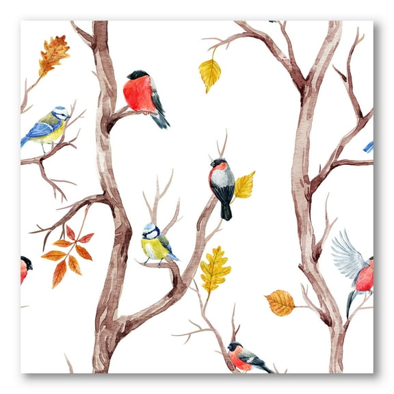 Designart ' Little Birds and Fall Trees ' Traditional Canvas Wall Art Print