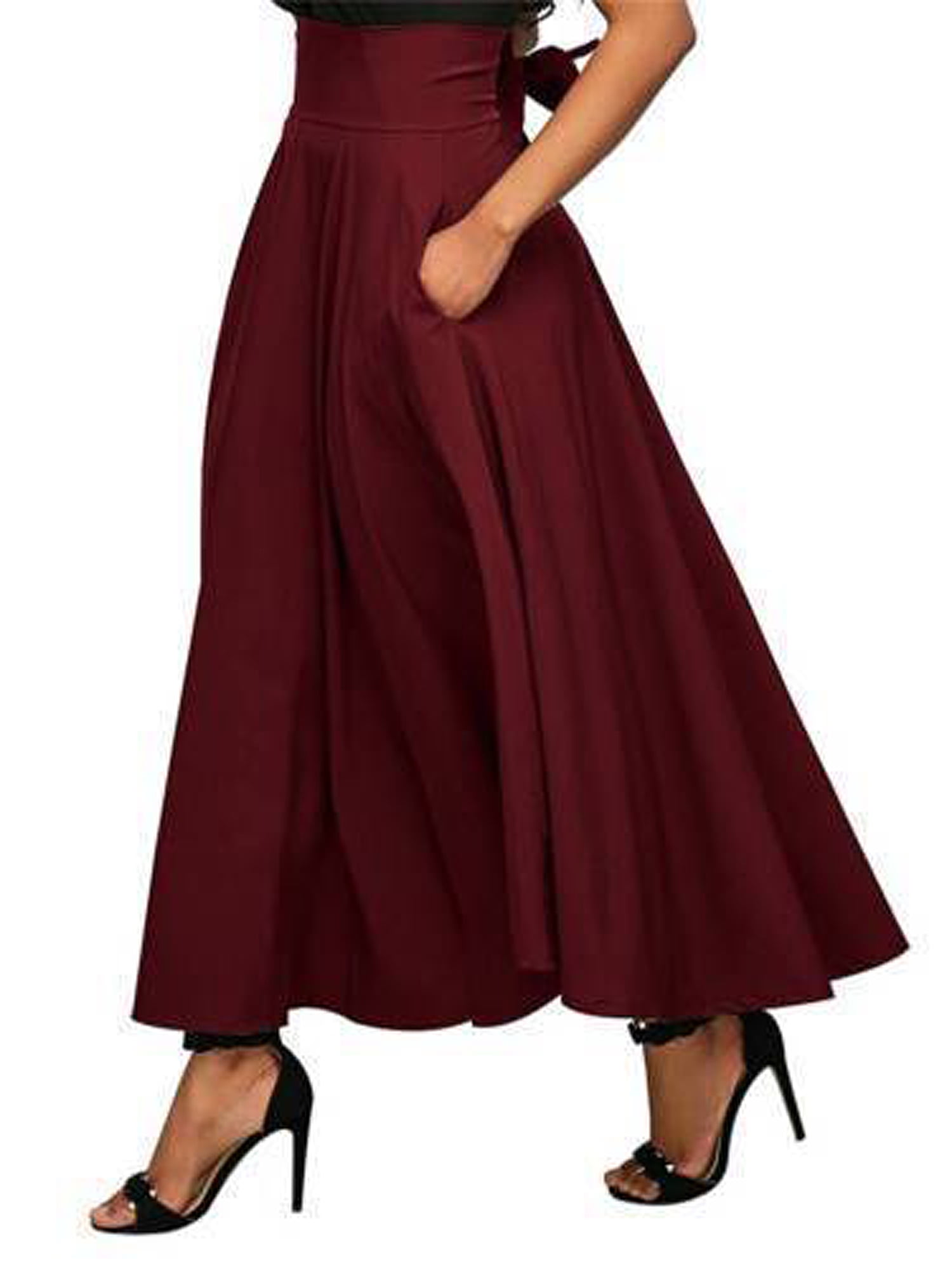 Women's Ankle Length High Waist A-line Flowy Long Maxi Skirt with