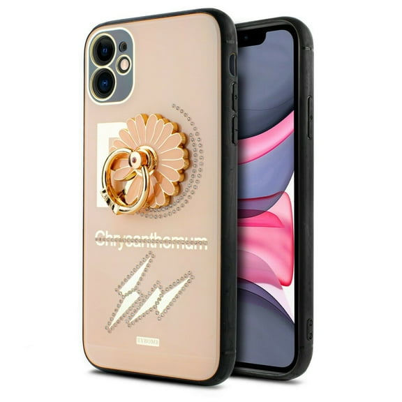 for iPhone 12 / 12 Pro 6.1 inch Ring Cute Glitter Phone Case Slip Guard Grids Pattern Kickstand Hybrid Slim Shock Bumper Cover