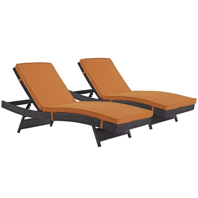 Modern Contemporary Urban Design Outdoor Patio Balcony Chaise Lounge Chair ( Set of 2), Orange, Rattan