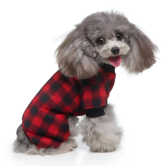 BESTSKY 100% Cotton Buffalo Plaid Dog Clothes Puppy Pajamas Pet Apparel Cat Onesies Jammies Doggie Jumpsuits, Pet Pajamas for Dogs Red Plaid Sweaters Soft Clothes