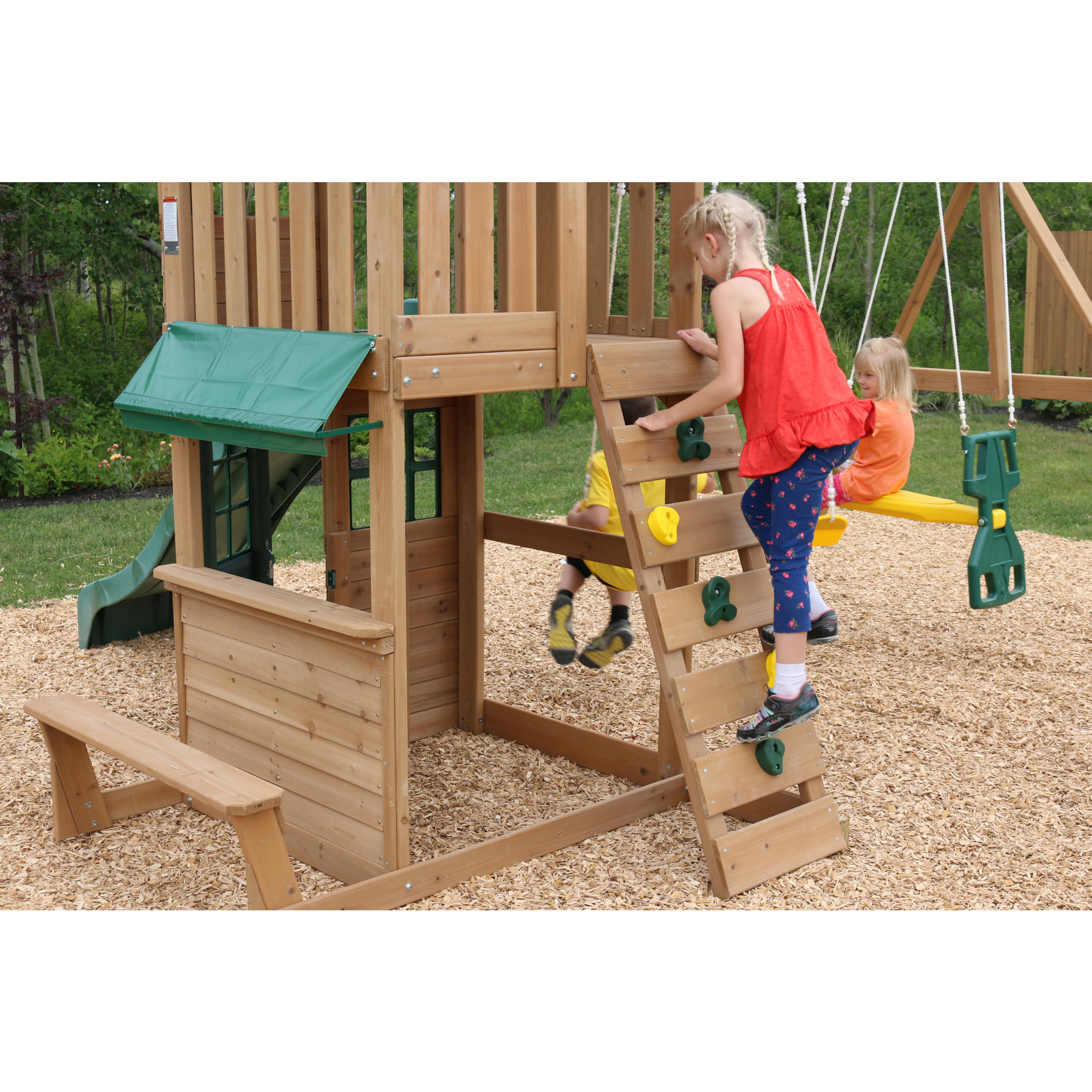 KidKraft Windale Wooden Swing Set / Playset with Clubhouse, Swings, Slide, Shaded Table and Bench - image 9 of 12