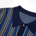 thumbnail image 4 of VSSSJ Men's Polo Shirts Retro Knit Short Sleeve Button Down Golf Shirt Vintage Striped Casual Slim Fit Summer Business Shirt Navy XL, 4 of 8