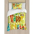 thumbnail image 3 of Birthday Duvet Cover Set King Size, Happy Birthday in Cute Shapes Funny Figures with Ice Cream Candies and Balloons, Decorative 3 Piece Bedding Set with 2 Pillow Shams, Multicolor, by Ambesonne, 3 of 3