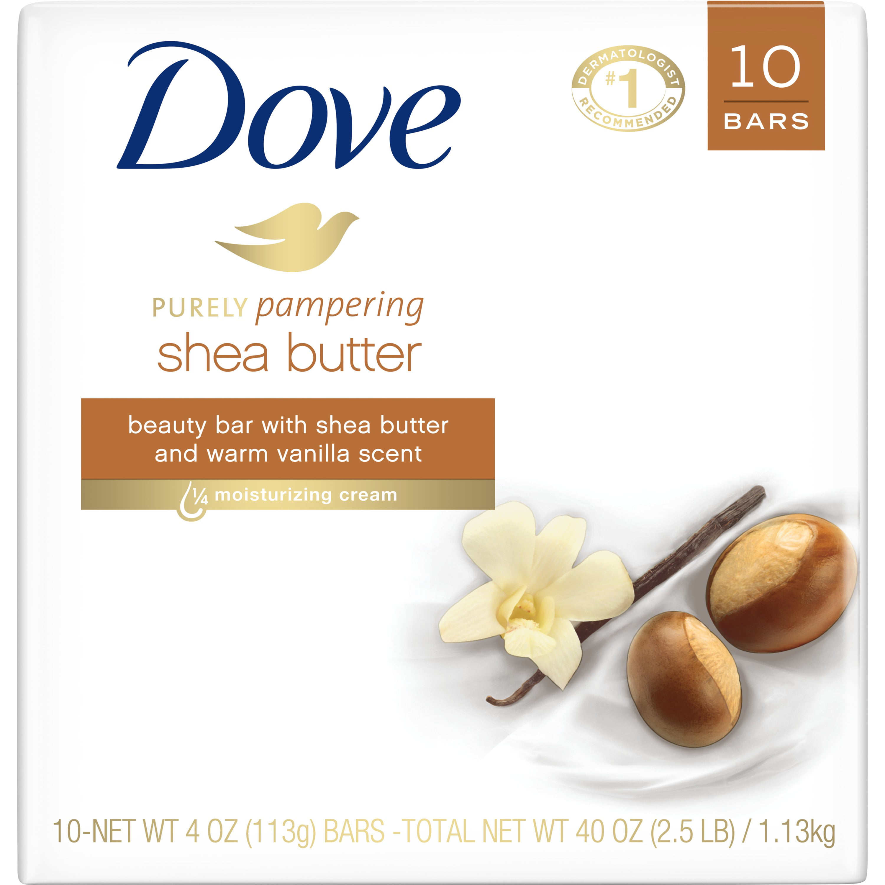 Dove Purely Pampering Beauty Bar, Shea Butter - 8 pack, 4 oz bars