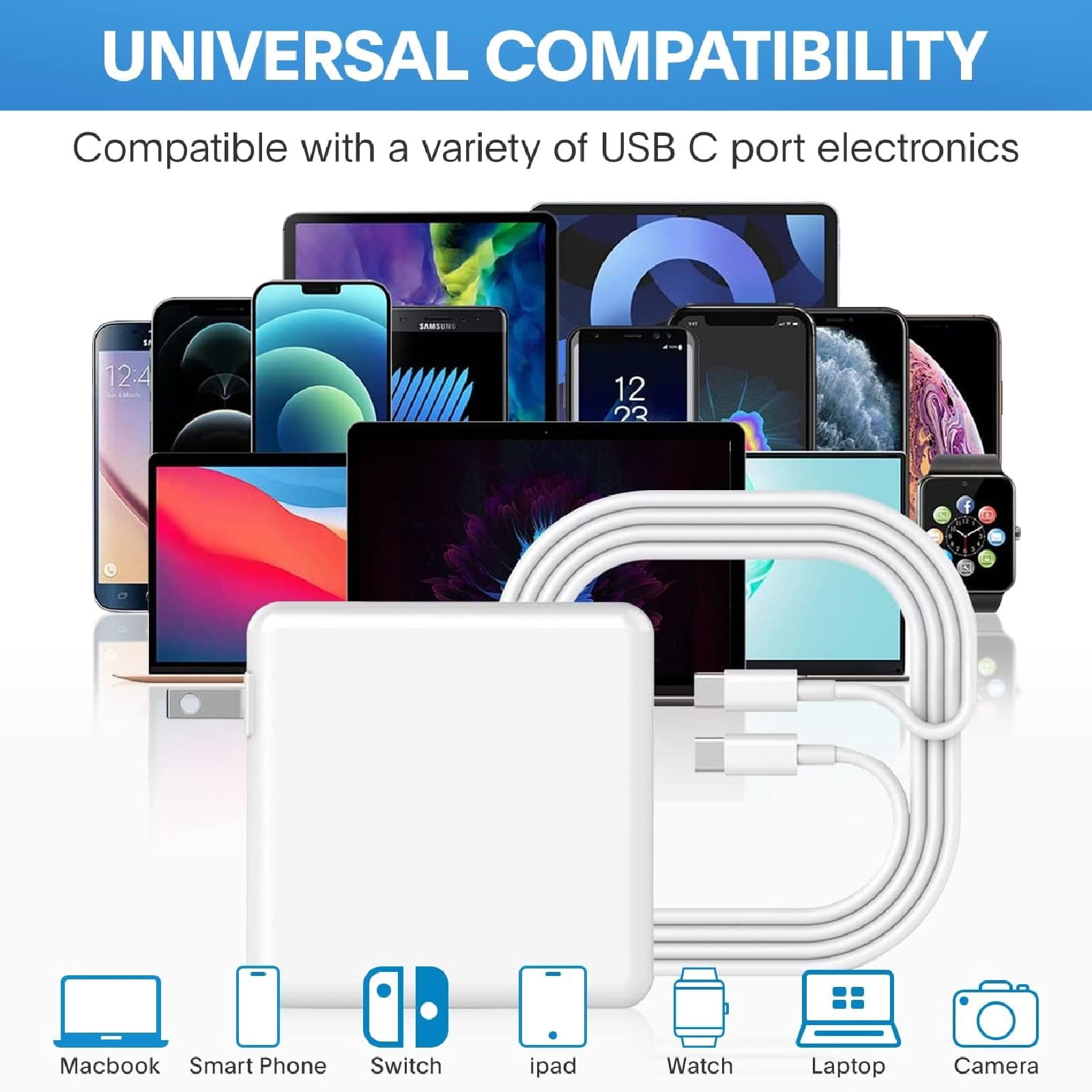 140W Laptop Charger USB C Compatible with All Type C Device, Include Charge Cable (6.6ft/2m), White