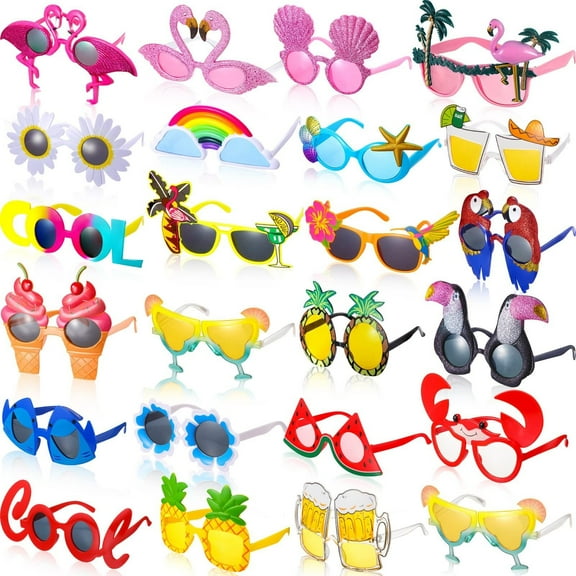 16 Pairs Luau Sunglasses Funny Hawaiian Glasses Novelty Tropical Fancy Eyewear Props Beach Summer Party Decorations (Rainbow Style)