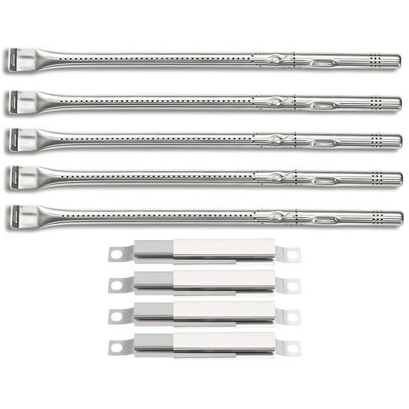 5-Pack Burners & 4 Crossover Channels for Charbroil Performance 5 Burner Gas Grills 463448021 463450022 463451022, G327-2100-W1 Char Broil Replacement Parts, Stainless Steel